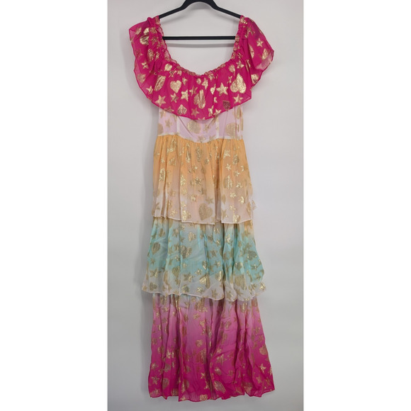 NWT LoveShackFancy Vynne Ombré Colorful Tiered Maxi Dress Sz 8 Pink #1E507 - Picture 2 of 13